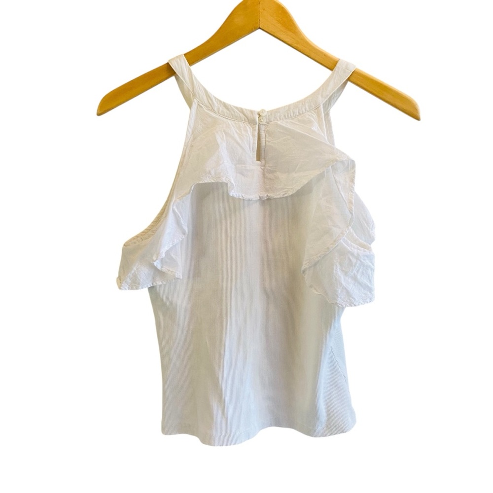 Maeve by Anthropologie Ruffled Rib Halter Tank Top White - Picture 5 of 8